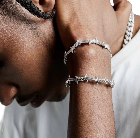 Cuff Bracelet Iced Barbed Wire Bracelet Ink Ice Men's Black