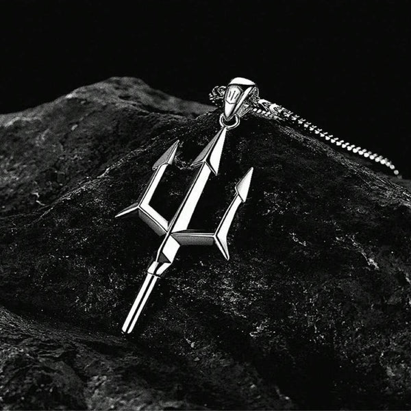 Silver Trident Pendant With Chain