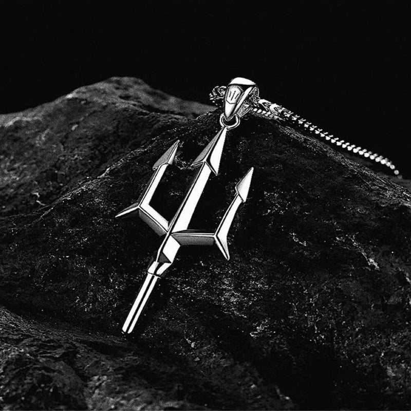 Silver Trident Pendant With Chain