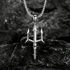 Silver Trident Pendant With Chain