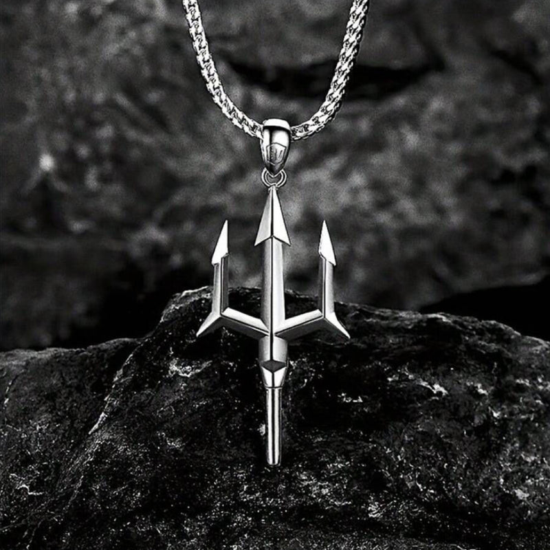 Silver Trident Pendant With Chain