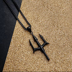 Black Trident Pendant with Chain