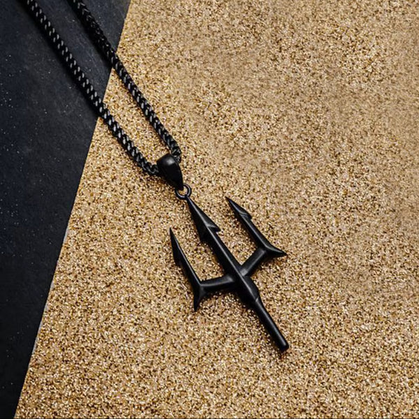 Black Trident Pendant with Chain