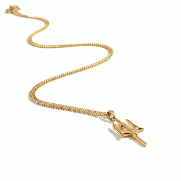 Gold Trident Pendant With Chain