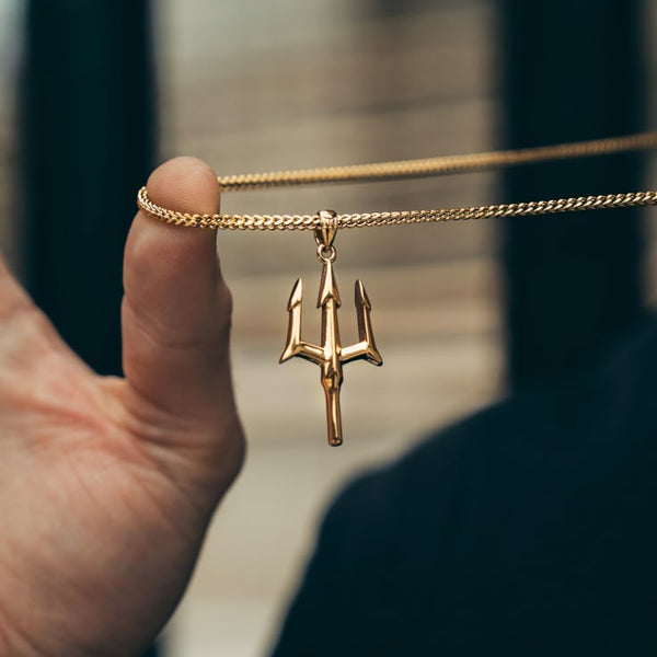 Gold Trident Pendant with Chain for Men