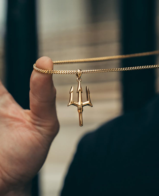 Gold Trident Pendant with Chain for Men