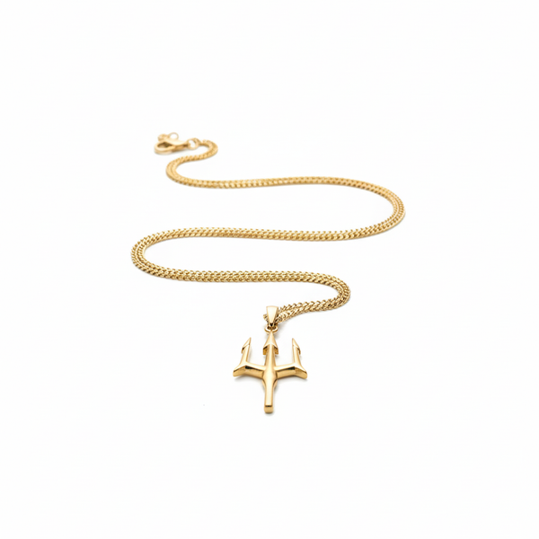Gold Trident Pendant With Chain