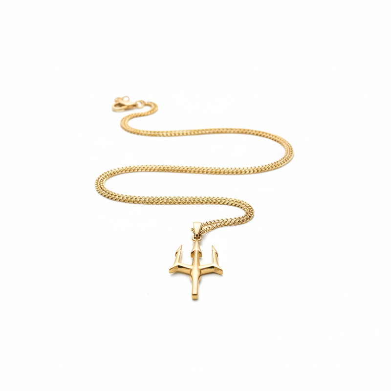 Gold Trident Pendant With Chain