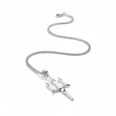 Silver Trident Pendant With Chain