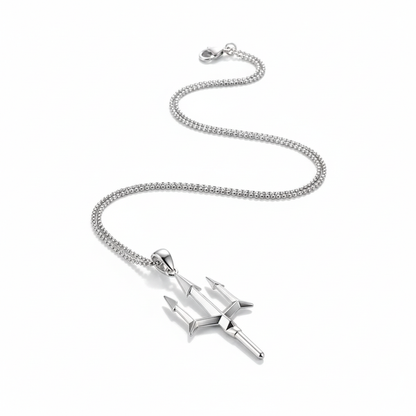 Silver Trident Pendant With Chain