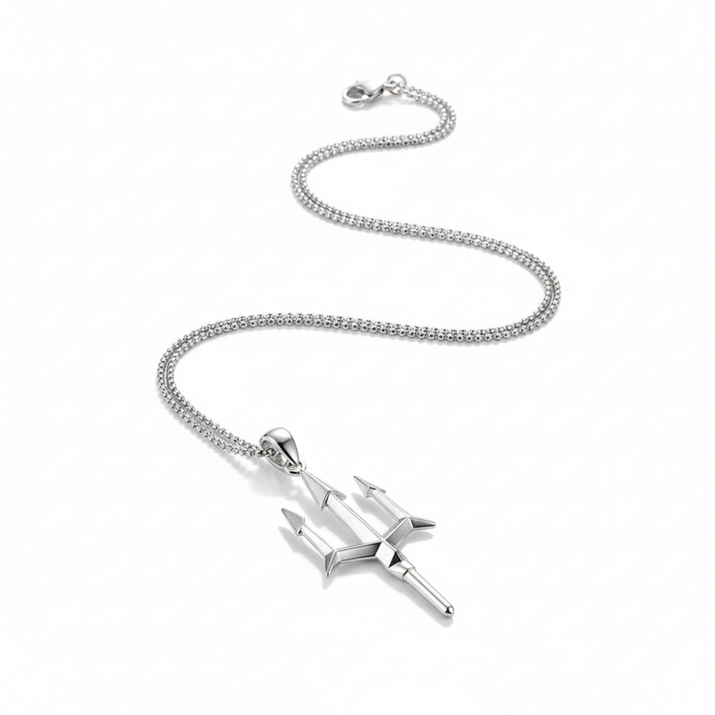 Silver Trident Pendant With Chain