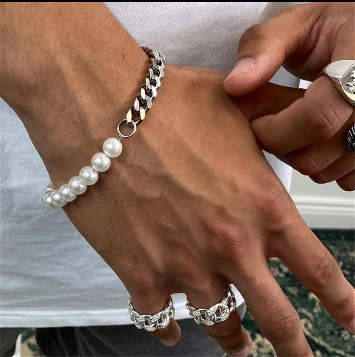 ★関税込★VINTAGE HOLLYWOOD★Chain Half Pearl Bracelet★ Amazon.com: 925 Sterling Silver Natural Half Pearl Half